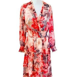Wishing Waves Boho Maxi Dress Floral Long Sleeve Flowy Chiffon Party Large